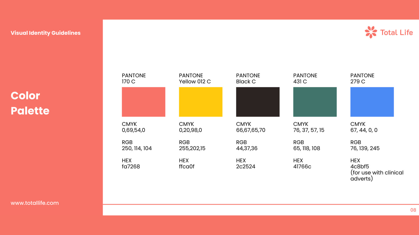 Totallife brand identity — Colour palette